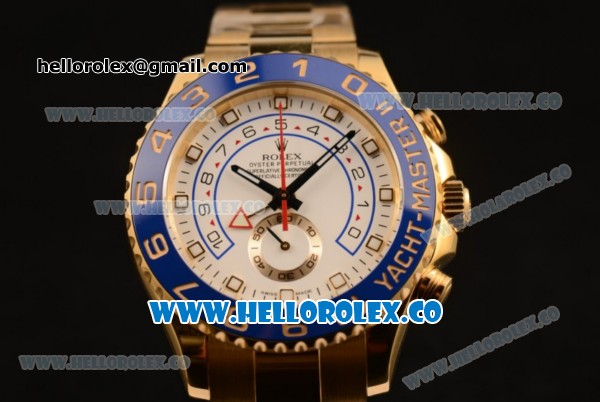 Rolex Yacht-Master II Chronograph Swiss Valjoux 7750 Automatic Yellow Gold Case with White Dial and Dots Markers Blue Bezel (JF) - Click Image to Close